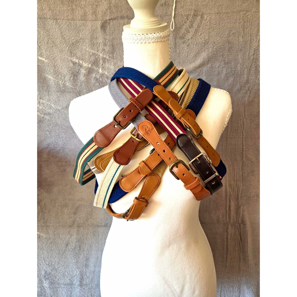 Lot of 8 Belts 36" Long Single Prong Buckles 1" Thick Striped Adjustable Preppy